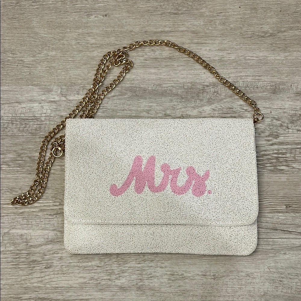 Chic White and Pink Clutch with Gold Chain
